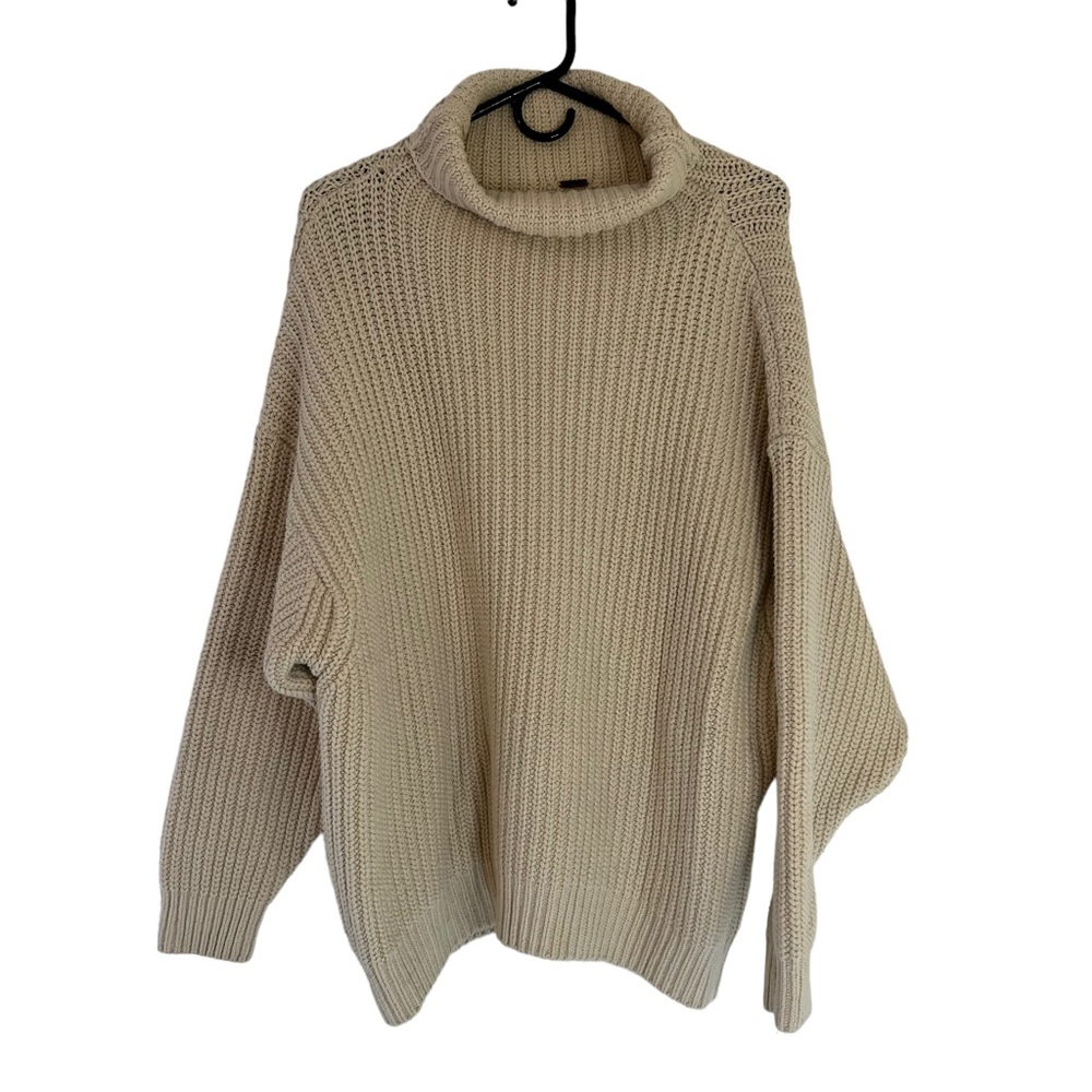 Free People Swim Too Deep Turtleneck Sweater In Gilded Beige Ribbed Size Small